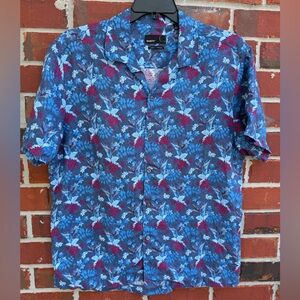 Quieti Men’s L Linen Blend Floral Print Short Sleeve Woven Camp Shirt F4